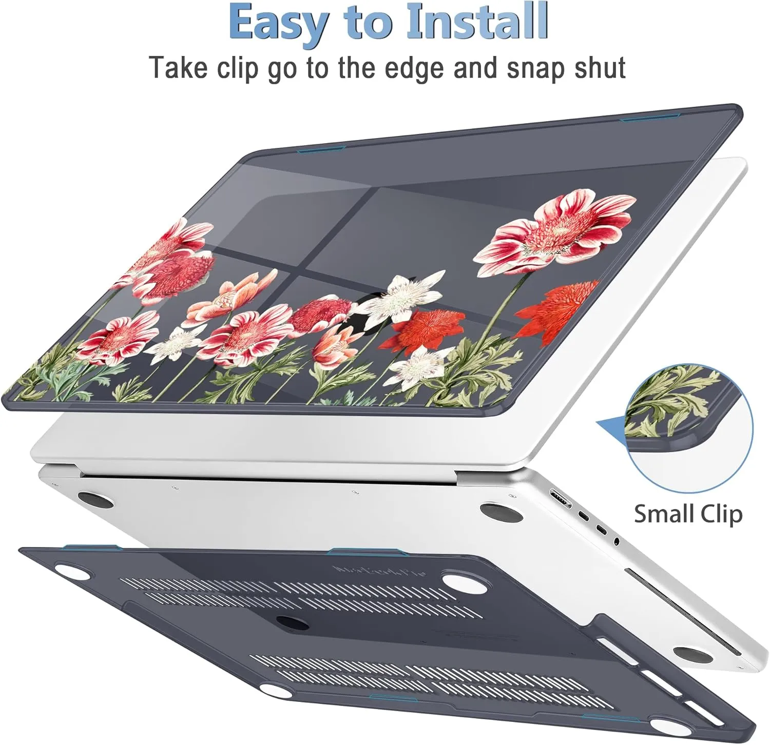 Mektron for M4 MacBook Pro 14-inch Case 2024 A3112 A3401 A3185 Fits 2023/2021 M3 A2918 A2992 M2 A2779 M1 A2442 Pro/Max, Printed Plastic Hard Shell Laptop Cover, Anemone Flower