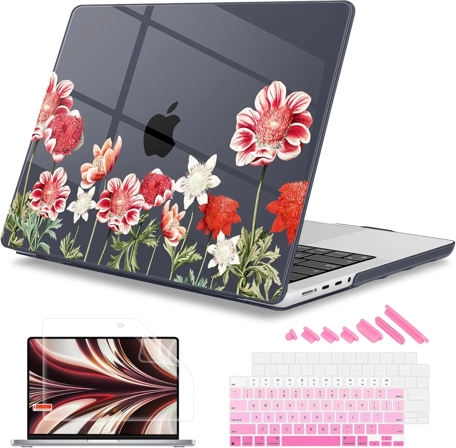 Mektron for M4 MacBook Pro 14-inch Case 2024 A3112 A3401 A3185 Fits 2023/2021 M3 A2918 A2992 M2 A2779 M1 A2442 Pro/Max, Printed Plastic Hard Shell Laptop Cover, Anemone Flower