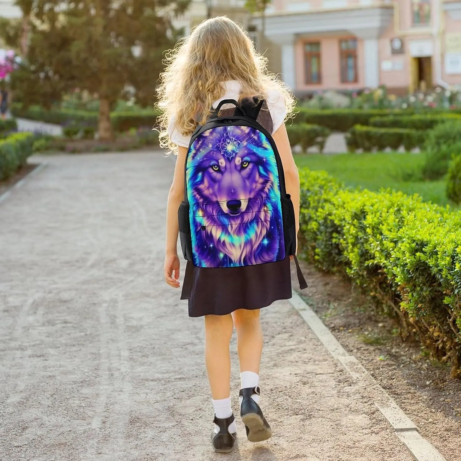 Men & Women Lightweight Blue Universe Galaxy Magic Wolf In The Space Art Casual Daypack Large Capacity Bookbag With Adjustable Shoulder Straps for Gym Business Bicycle
