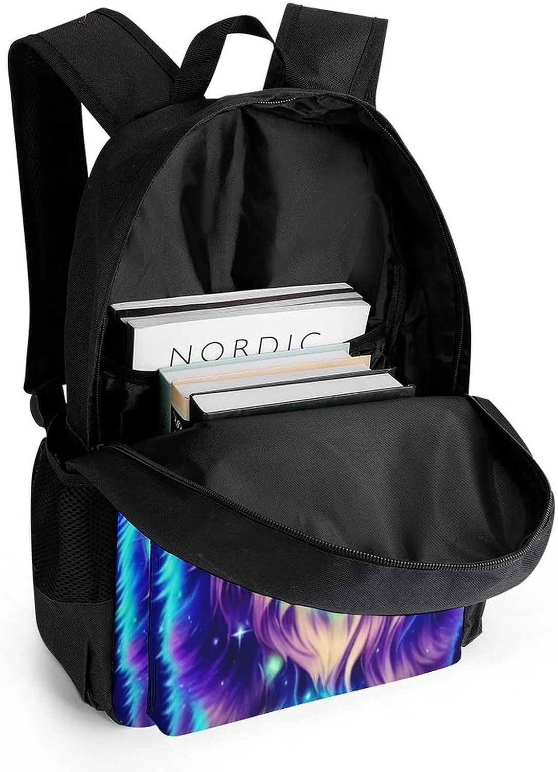 Men & Women Lightweight Blue Universe Galaxy Magic Wolf In The Space Art Casual Daypack Large Capacity Bookbag With Adjustable Shoulder Straps for Gym Business Bicycle