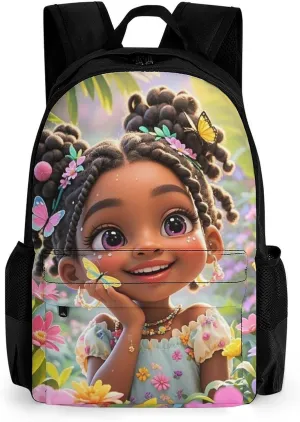 Men & Women Lightweight Colorful Afro American Black Woman With Butterflies Art Casual Daypack Large Capacity Bookbag With Adjustable Shoulder Straps for Gym Business Bicycle