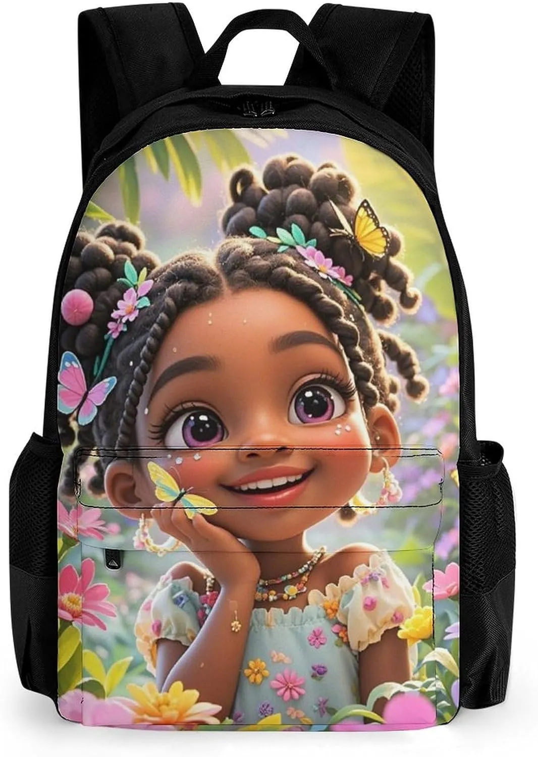 Men & Women Lightweight Colorful Afro American Black Woman With Butterflies Art Casual Daypack Large Capacity Bookbag With Adjustable Shoulder Straps for Gym Business Bicycle