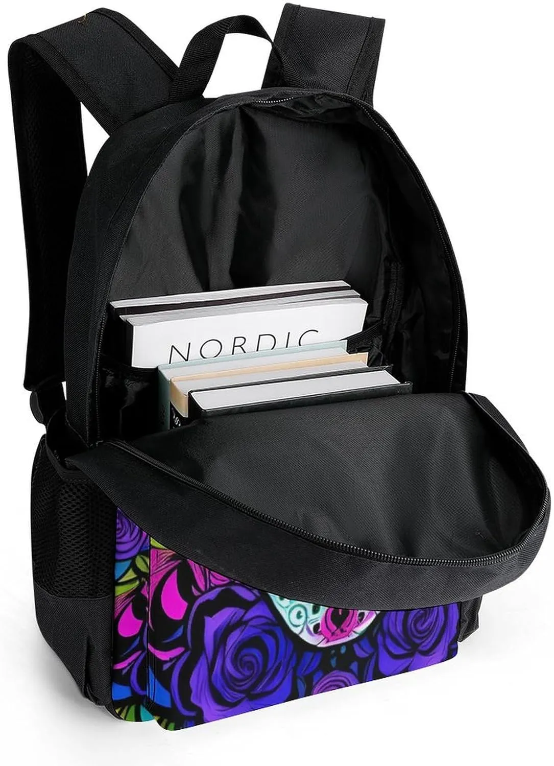 Men & Women Lightweight Psychedelic Skull Art Casual Daypack Large Capacity Bookbag With Adjustable Shoulder Straps for Gym Business Bicycle