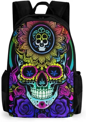 Men & Women Lightweight Psychedelic Skull Art Casual Daypack Large Capacity Bookbag With Adjustable Shoulder Straps for Gym Business Bicycle