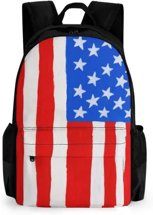Men & Women Lightweight Thin Red Line American Flag Art Casual Daypack Large Capacity Bookbag With Adjustable Shoulder Straps for Gym Business Bicycle