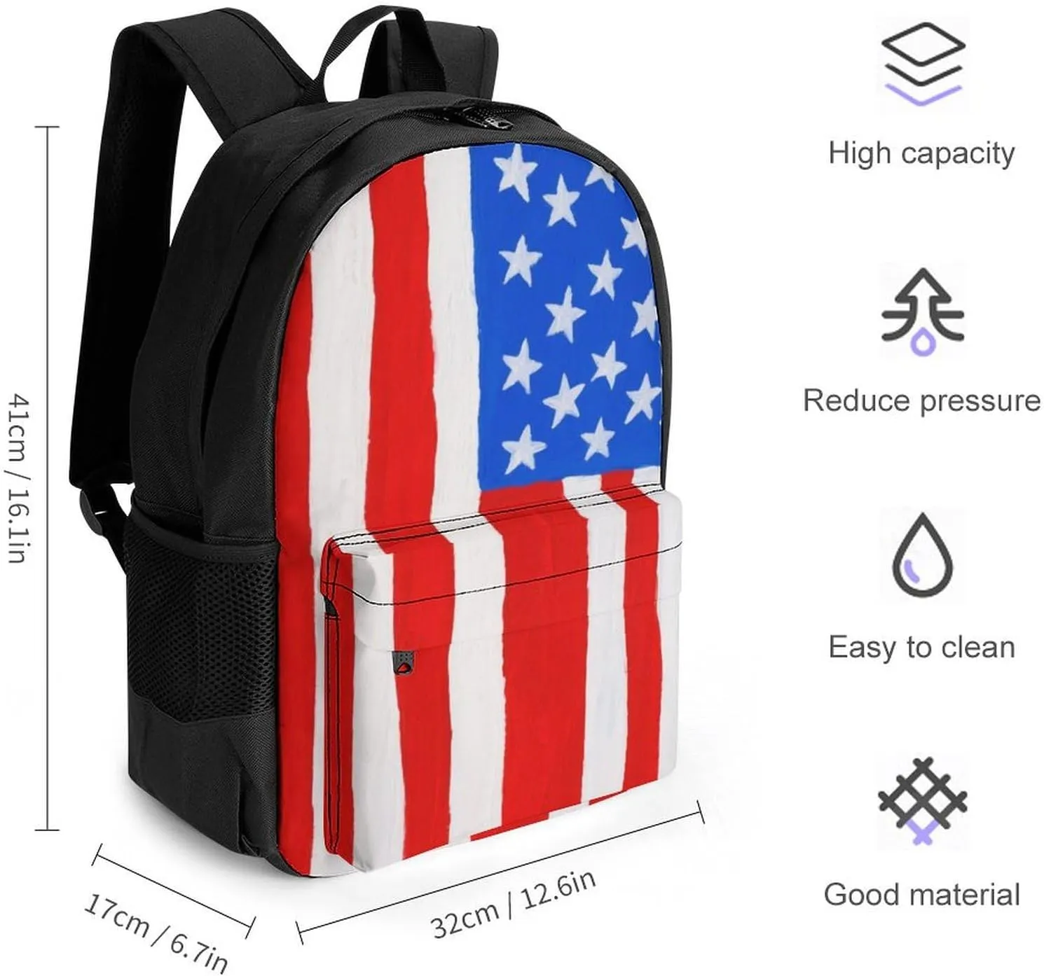 Men & Women Lightweight Thin Red Line American Flag Art Casual Daypack Large Capacity Bookbag With Adjustable Shoulder Straps for Gym Business Bicycle