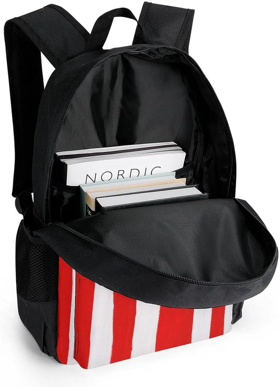 Men & Women Lightweight Thin Red Line American Flag Art Casual Daypack Large Capacity Bookbag With Adjustable Shoulder Straps for Gym Business Bicycle