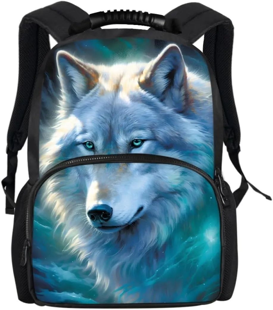 Men Women Creative Wolf 3D Print Backpack Laptop Shoulder Bag Travel Casual Daypacks,Blue Eyes Wolf