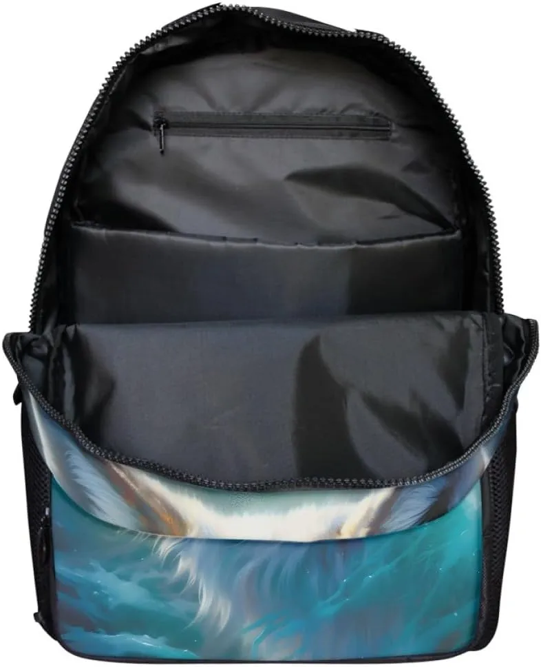 Men Women Creative Wolf 3D Print Backpack Laptop Shoulder Bag Travel Casual Daypacks,Blue Eyes Wolf