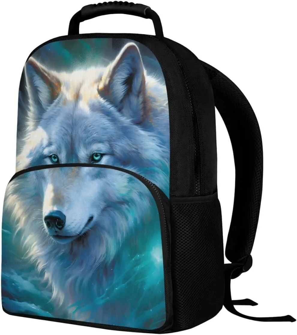 Men Women Creative Wolf 3D Print Backpack Laptop Shoulder Bag Travel Casual Daypacks,Blue Eyes Wolf
