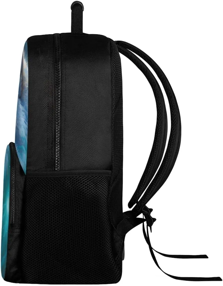 Men Women Creative Wolf 3D Print Backpack Laptop Shoulder Bag Travel Casual Daypacks,Blue Eyes Wolf