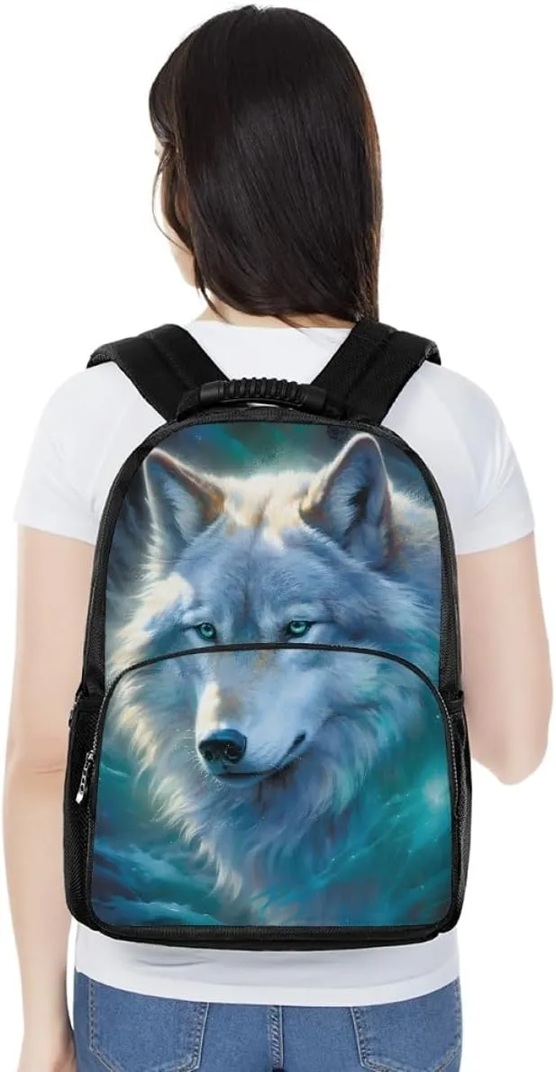Men Women Creative Wolf 3D Print Backpack Laptop Shoulder Bag Travel Casual Daypacks,Blue Eyes Wolf