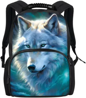 Men Women Creative Wolf 3D Print Backpack Laptop Shoulder Bag Travel Casual Daypacks,Blue Eyes Wolf