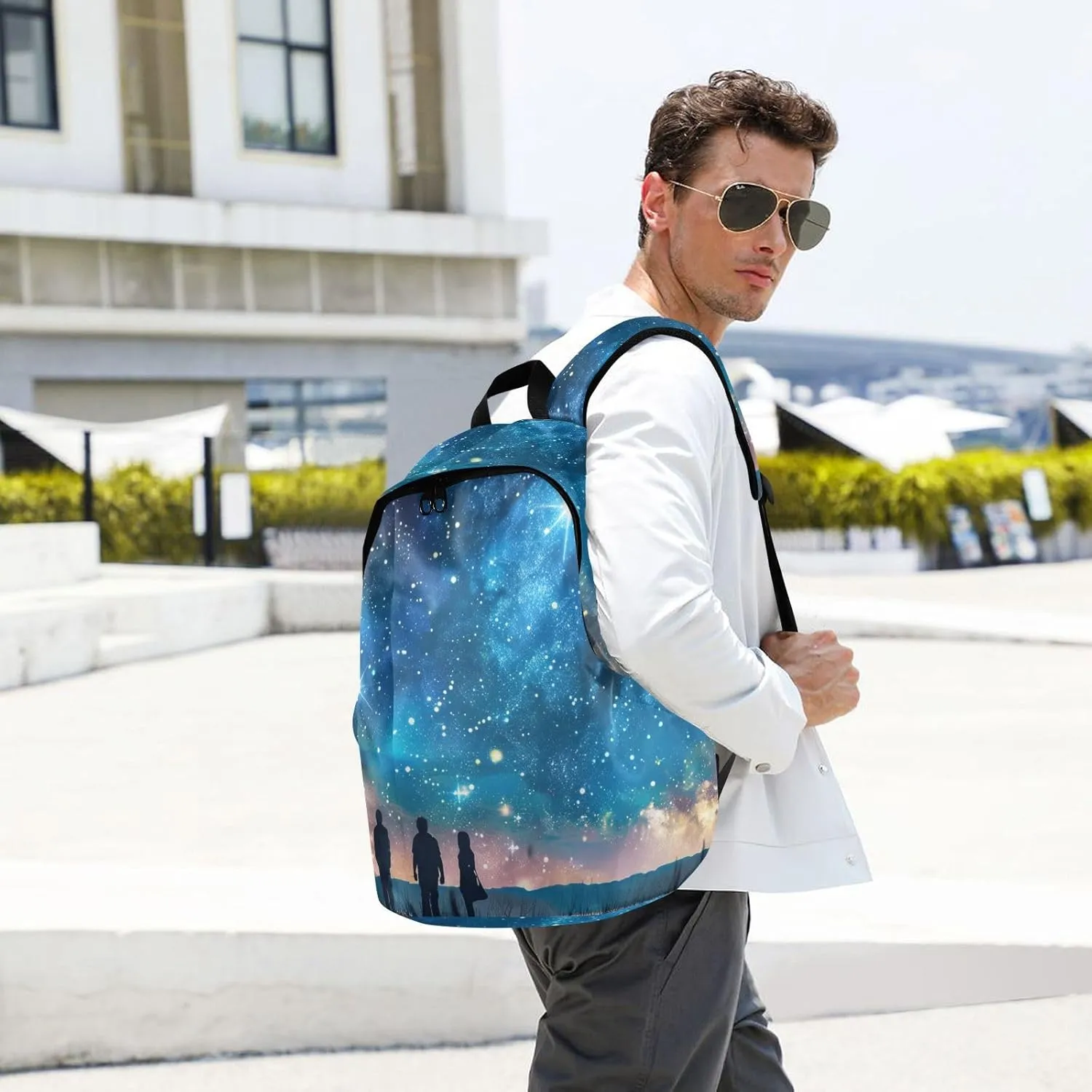Men Women Large Capacity Backpack Lightweight Bag Outdoor Daypack Travel Laptop Computer Shoulder Bag,blue starry sky