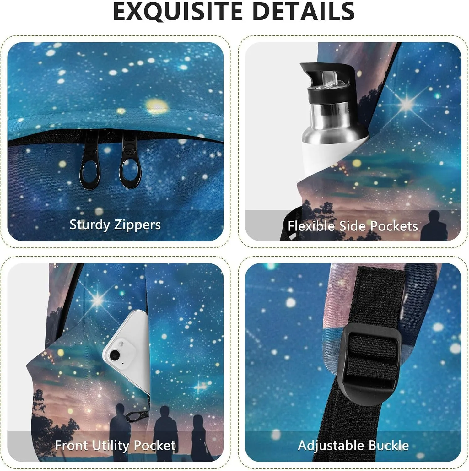 Men Women Large Capacity Backpack Lightweight Bag Outdoor Daypack Travel Laptop Computer Shoulder Bag,blue starry sky