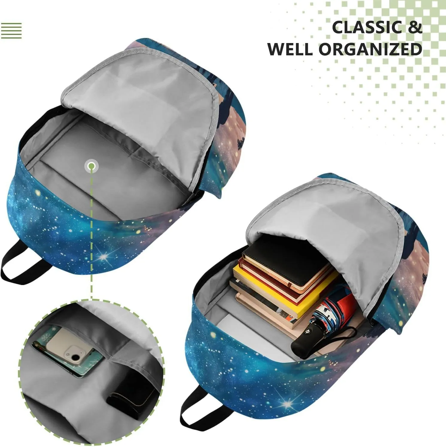 Men Women Large Capacity Backpack Lightweight Bag Outdoor Daypack Travel Laptop Computer Shoulder Bag,blue starry sky