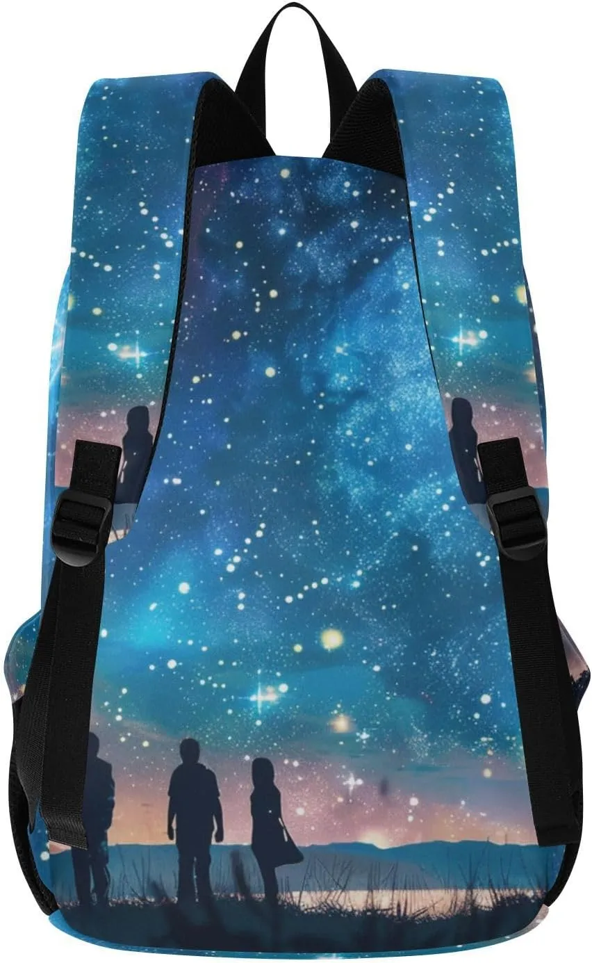 Men Women Large Capacity Backpack Lightweight Bag Outdoor Daypack Travel Laptop Computer Shoulder Bag,blue starry sky