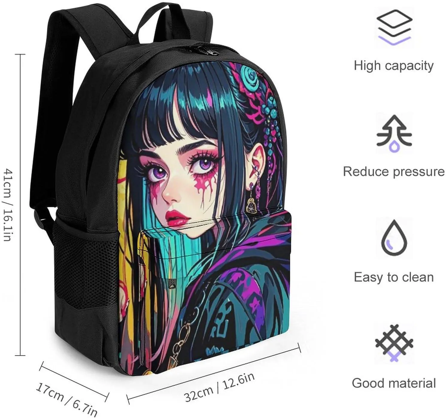 Men Women Lightweight Aesthetic Woman With Skull Gothic Style Art Backpack Large Capacity Bookbag With Smooth Zippers for Gym Business Running