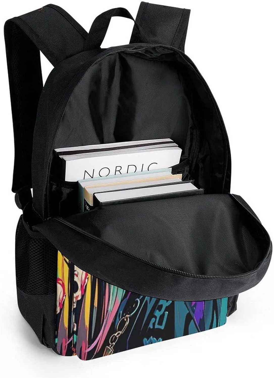 Men Women Lightweight Aesthetic Woman With Skull Gothic Style Art Backpack Large Capacity Bookbag With Smooth Zippers for Gym Business Running