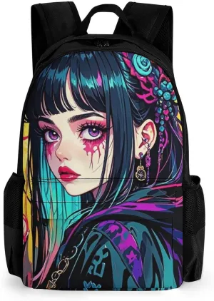 Men Women Lightweight Aesthetic Woman With Skull Gothic Style Art Backpack Large Capacity Bookbag With Smooth Zippers for Gym Business Running