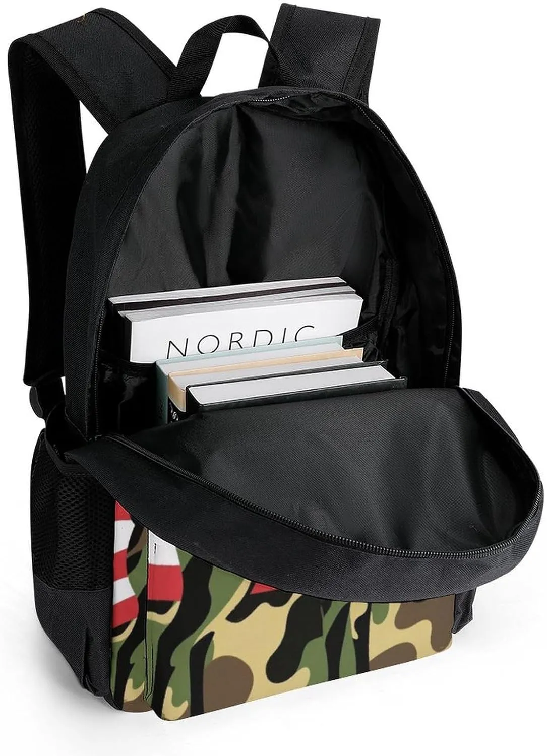 Men Women Lightweight American Flag Camo Deer Camouflage Art Casual Daypack Big Capacity Bookbag With Padded Straps for Gym Travel Walking Cycling