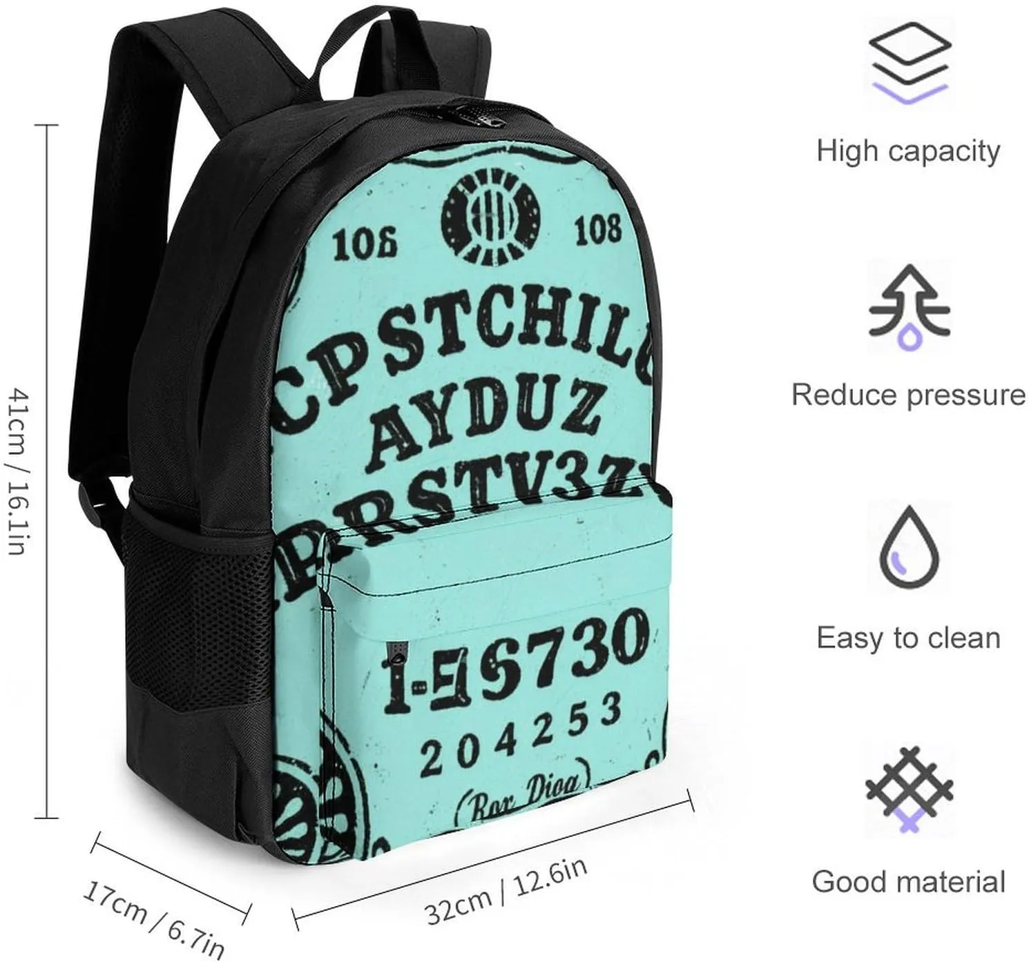 Men Women Lightweight Ancient Witch Magic Spirit Board Art Backpack Large Capacity Bookbag With Smooth Zippers for Gym Business Running