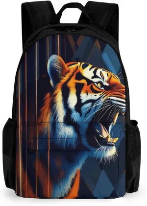 Men Women Lightweight Angry Tiger Animal Magic Art Backpack Large Capacity Bookbag With Smooth Zippers for Gym Business Running