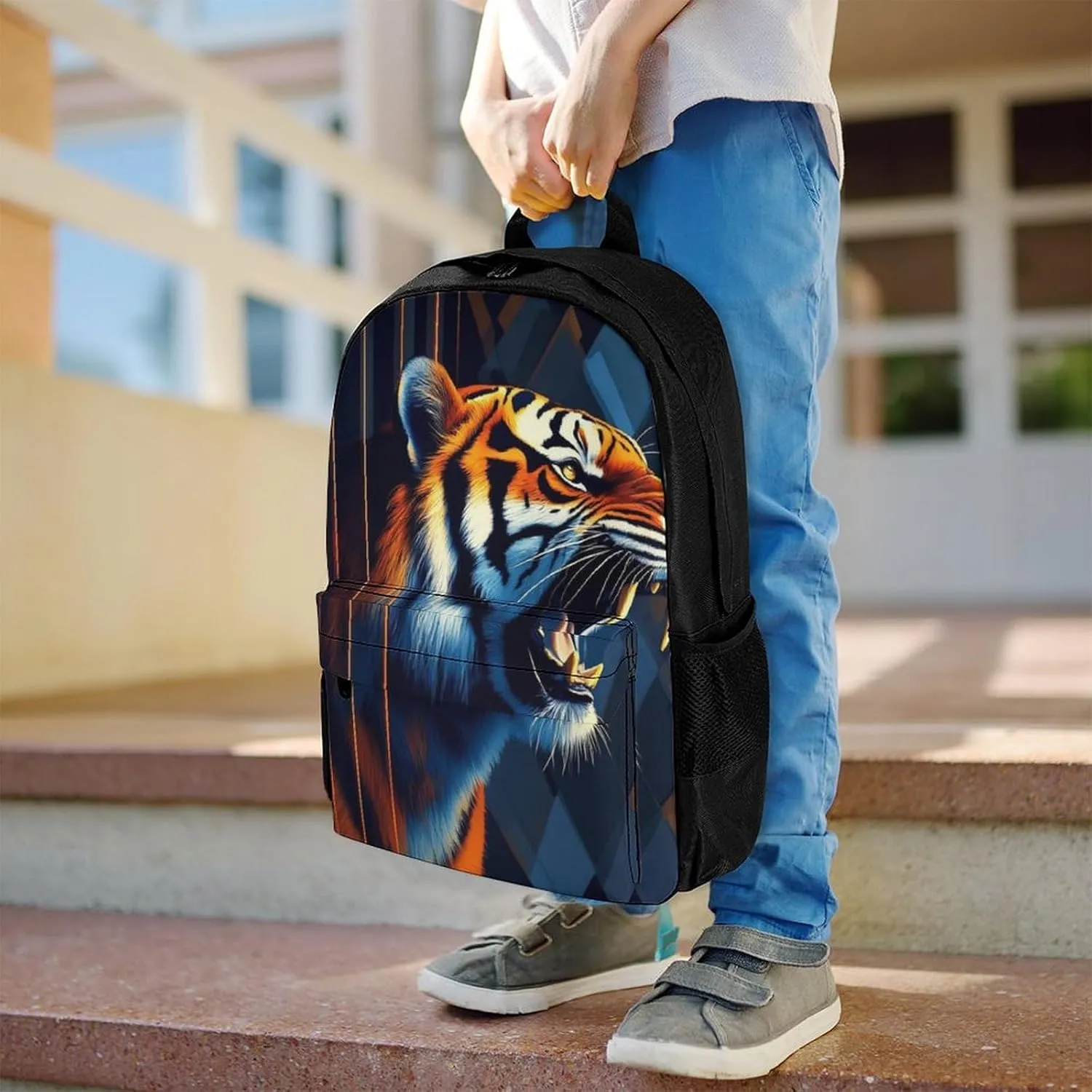 Men Women Lightweight Angry Tiger Animal Magic Art Backpack Large Capacity Bookbag With Smooth Zippers for Gym Business Running