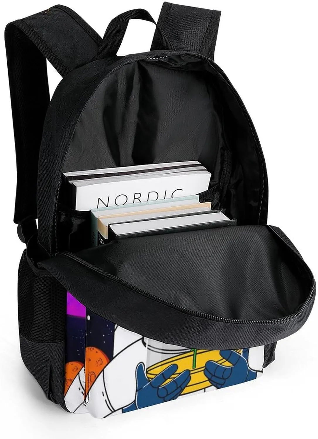 Men Women Lightweight Astronaut Starry Sky Roses Colorful Planet Art Backpack Large Capacity Bookbag With Smooth Zippers for Gym Business Running