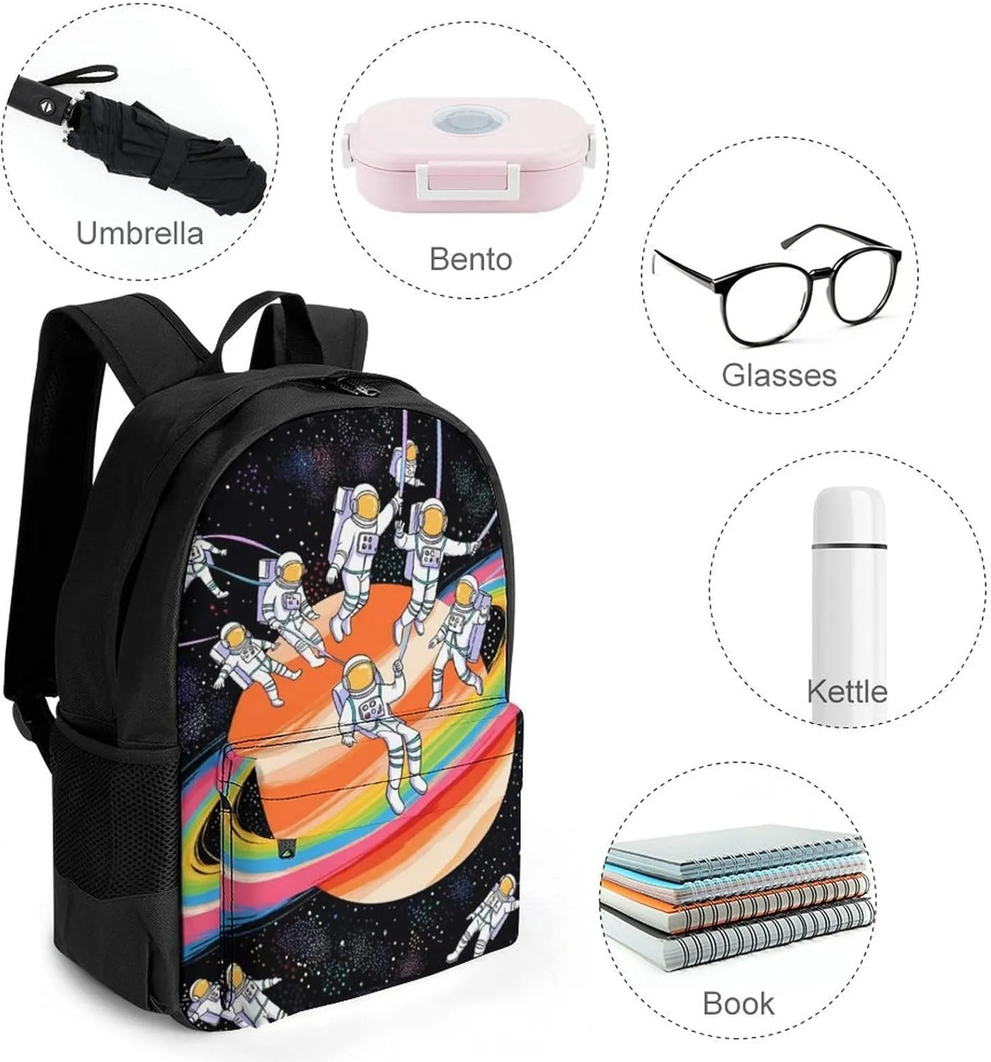 Men Women Lightweight Astronauts Go Round Planet Space Art Casual Daypack Big Capacity Bookbag With Padded Straps for Gym Travel Walking Cycling