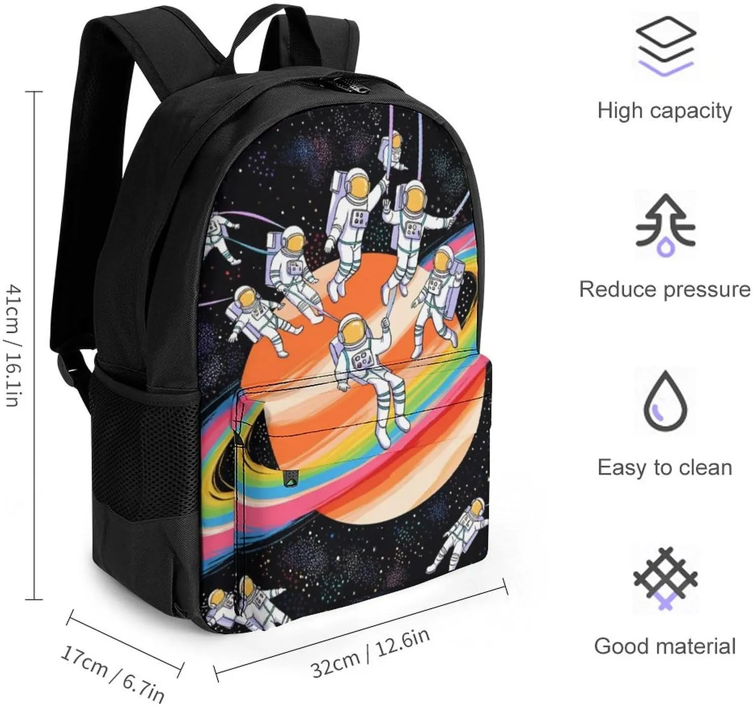 Men Women Lightweight Astronauts Go Round Planet Space Art Casual Daypack Big Capacity Bookbag With Padded Straps for Gym Travel Walking Cycling