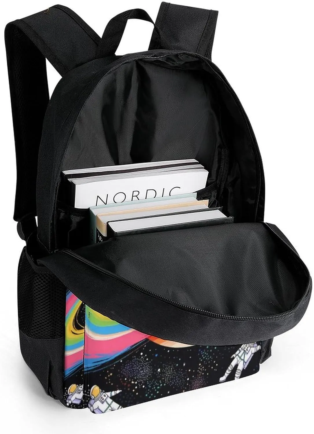 Men Women Lightweight Astronauts Go Round Planet Space Art Casual Daypack Big Capacity Bookbag With Padded Straps for Gym Travel Walking Cycling