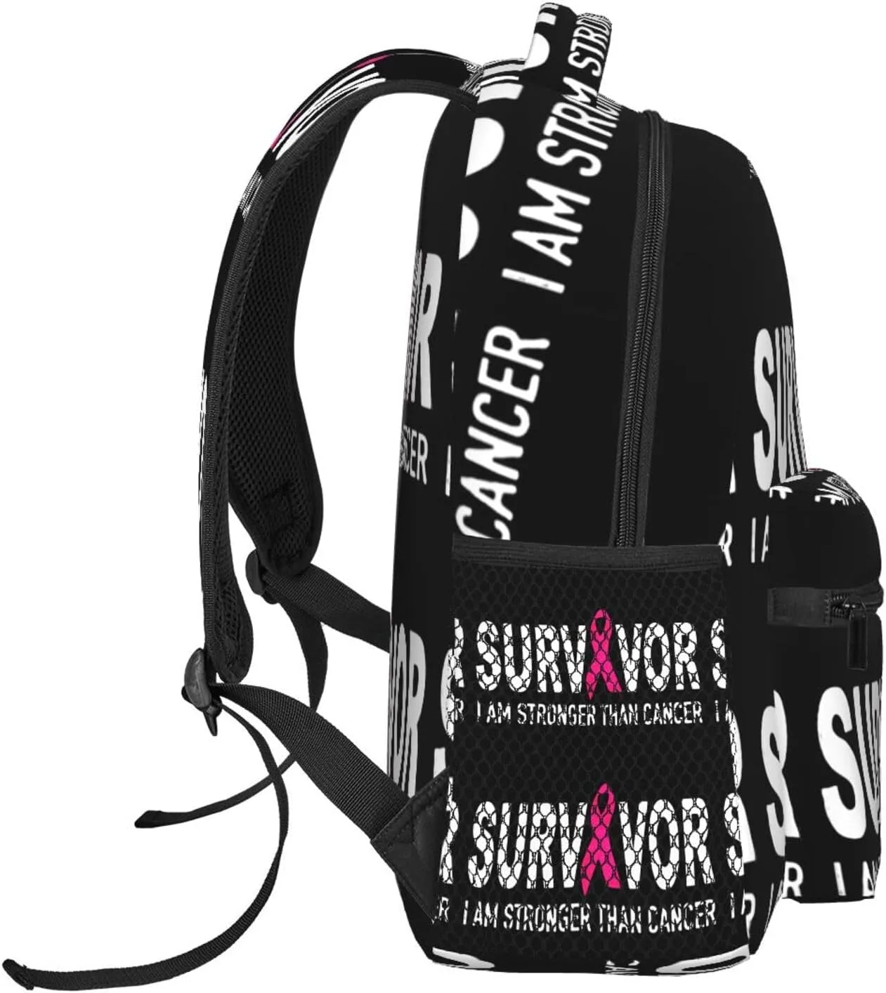 Men Women Lightweight Breast Cancer Survivor Pink Ribbon Black Art Backpack Large Capacity Bookbag With Smooth Zippers for Gym Business Running, Pattern 673