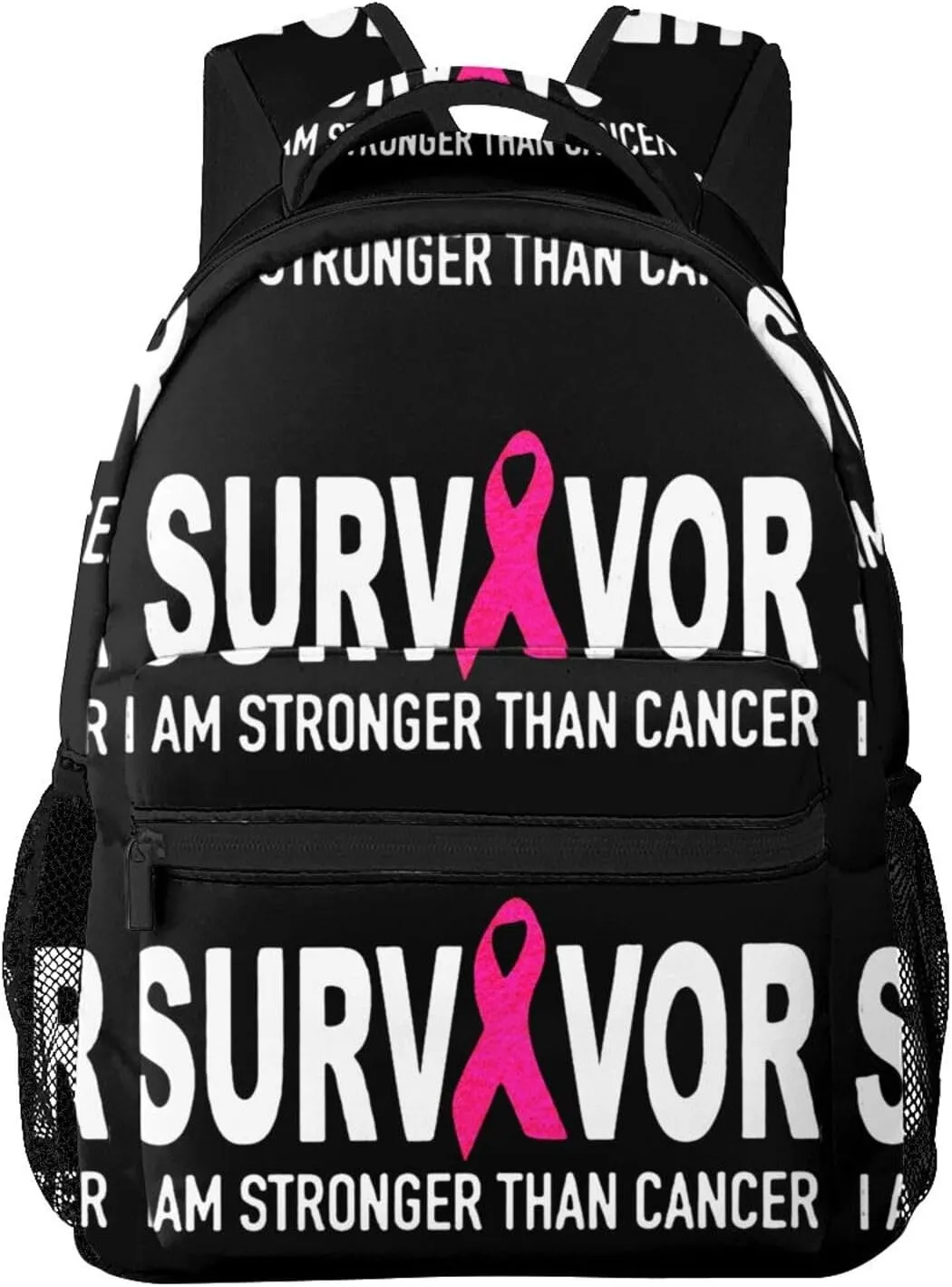 Men Women Lightweight Breast Cancer Survivor Pink Ribbon Black Art Backpack Large Capacity Bookbag With Smooth Zippers for Gym Business Running, Pattern 673