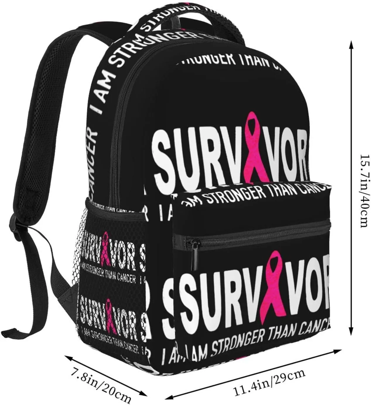 Men Women Lightweight Breast Cancer Survivor Pink Ribbon Black Art Backpack Large Capacity Bookbag With Smooth Zippers for Gym Business Running, Pattern 673