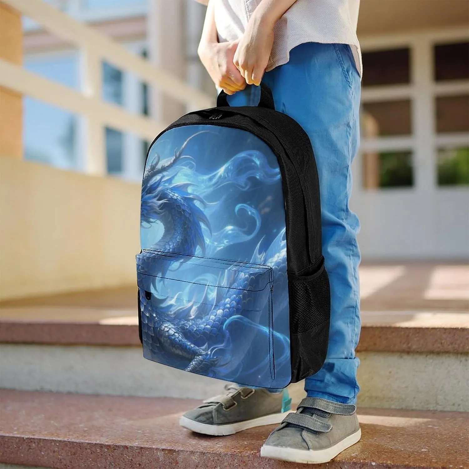Men Women Lightweight Chinese Dragons Art Daypack Bookbag Big Capacity Carry On Bag With Side Pockets for Camping Travel Bicycle