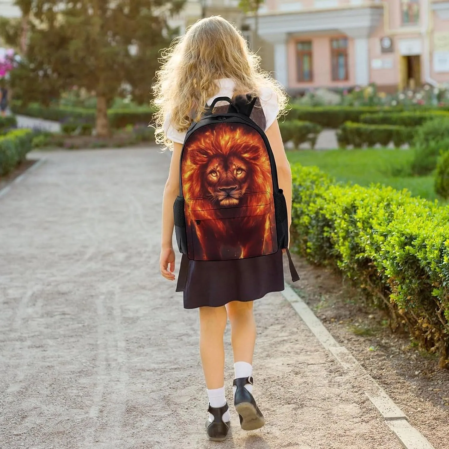 Men Women Lightweight Cool Fire Flaming Lion Art Backpack Large Capacity Bookbag With Smooth Zippers for Gym Business Running