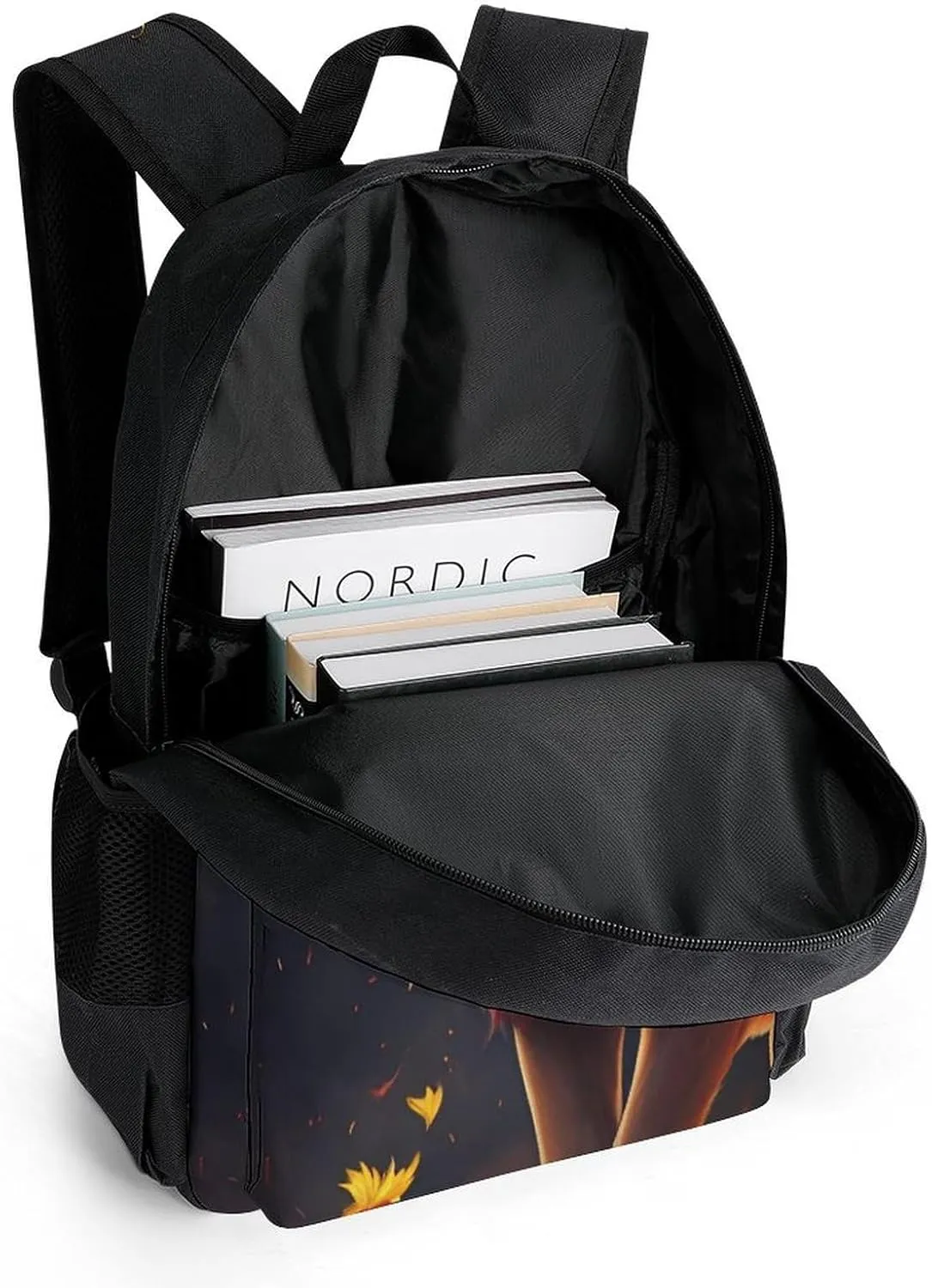 Men Women Lightweight Cool Lion Fire Surreal Style Art Casual Daypack Big Capacity Bookbag With Padded Straps for Gym Travel Walking Cycling