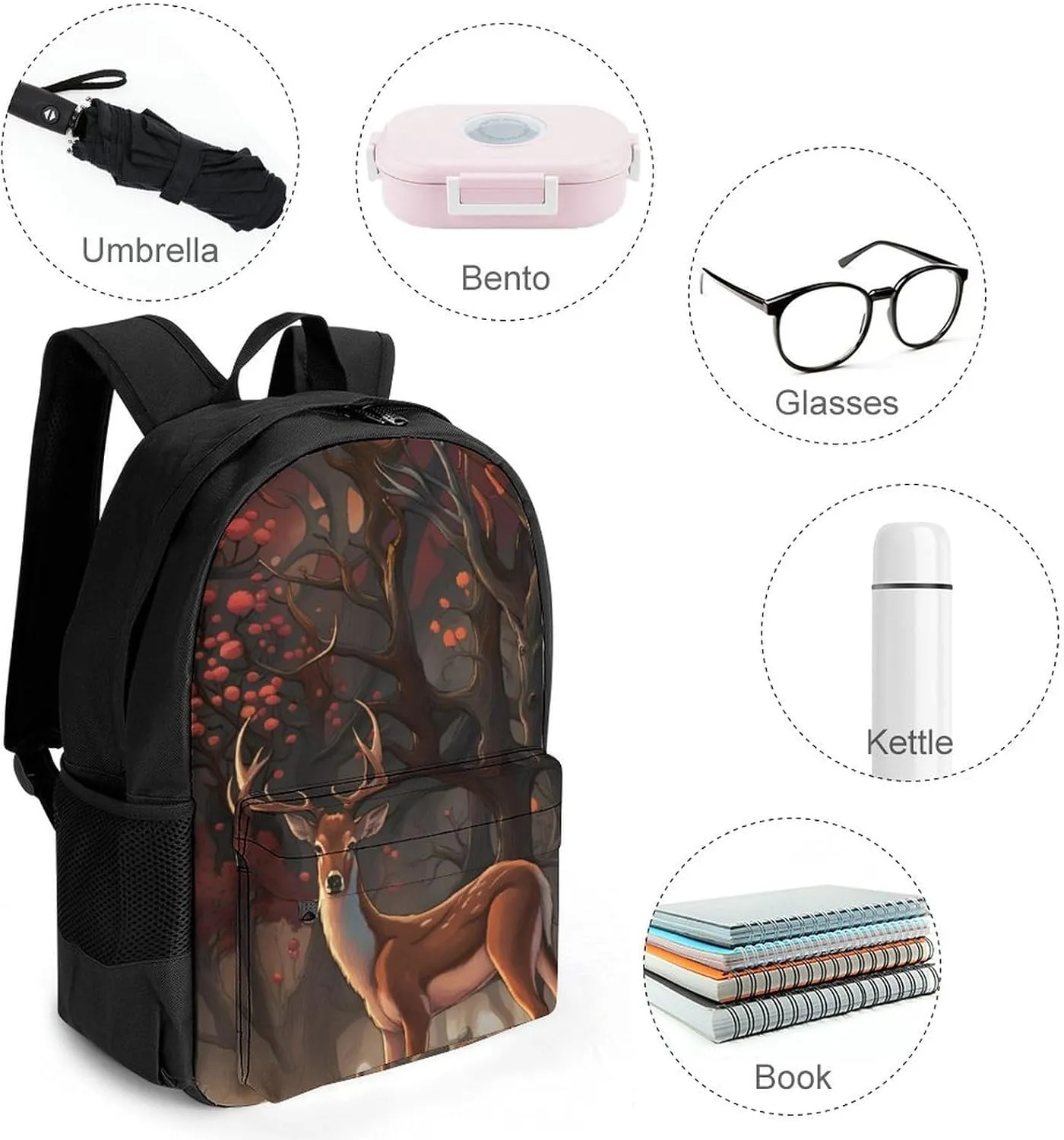 Men Women Lightweight Deer Art Backpack Large Capacity Carry On Bag With Padded Straps for Sports Work Walking Cycling