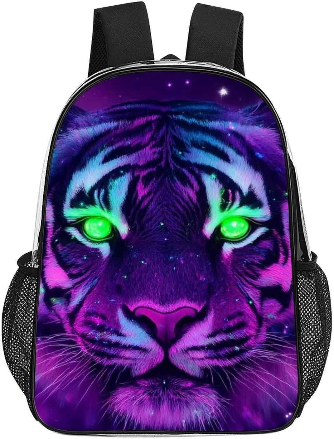 Men Women Lightweight Fantasy Purple Galaxy Sky Tiger Art Backpack Large Capacity Carry On Bag Transparent Bag for Sports Work Walking Cycling