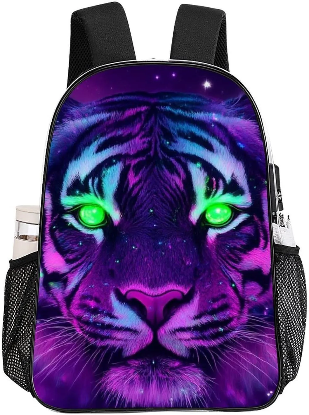 Men Women Lightweight Fantasy Purple Galaxy Sky Tiger Art Backpack Large Capacity Carry On Bag Transparent Bag for Sports Work Walking Cycling