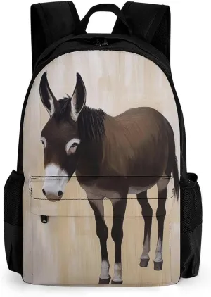 Men Women Lightweight Funny Black Donkey Backpack Large Capacity Bookbag With Smooth Zippers for Gym Business Running