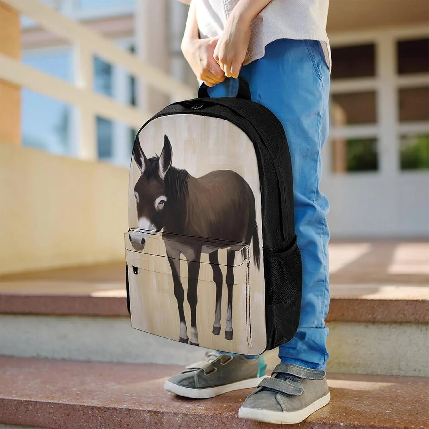 Men Women Lightweight Funny Black Donkey Backpack Large Capacity Bookbag With Smooth Zippers for Gym Business Running