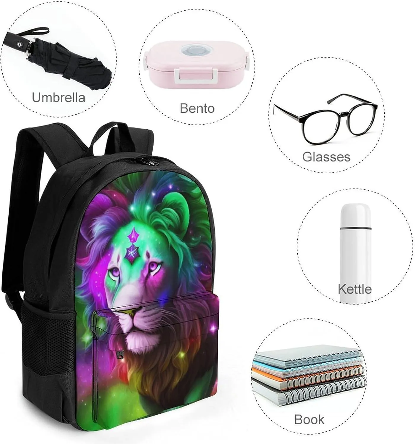 Men Women Lightweight Galaxy Lion King Star Art Daypack Bookbag Big Capacity Carry On Bag With Side Pockets for Camping Travel Bicycle