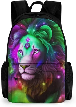 Men Women Lightweight Galaxy Lion King Star Art Daypack Bookbag Big Capacity Carry On Bag With Side Pockets for Camping Travel Bicycle