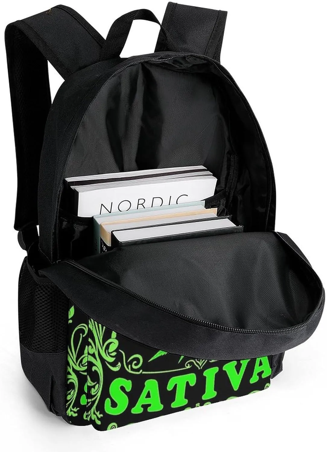 Men Women Lightweight Green Marijuanaweed Leaf Flag Art Daypack Bookbag Big Capacity Carry On Bag With Side Pockets for Camping Travel Bicycle
