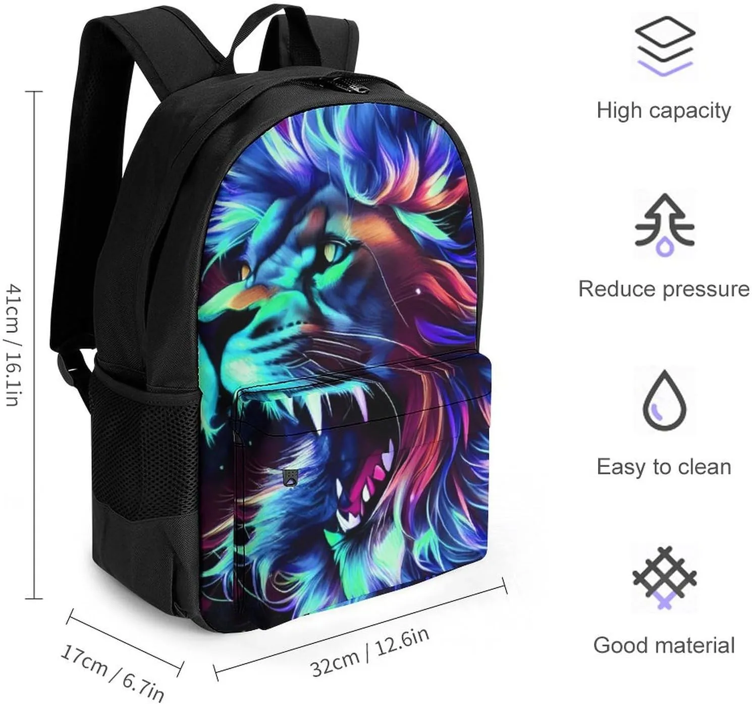 Men Women Lightweight Lion Howling Art Backpack Large Capacity Bookbag With Smooth Zippers for Gym Business Running