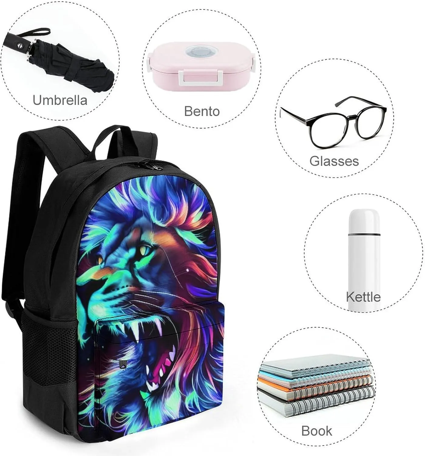 Men Women Lightweight Lion Howling Art Backpack Large Capacity Bookbag With Smooth Zippers for Gym Business Running