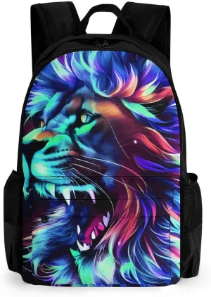 Men Women Lightweight Lion Howling Art Backpack Large Capacity Bookbag With Smooth Zippers for Gym Business Running