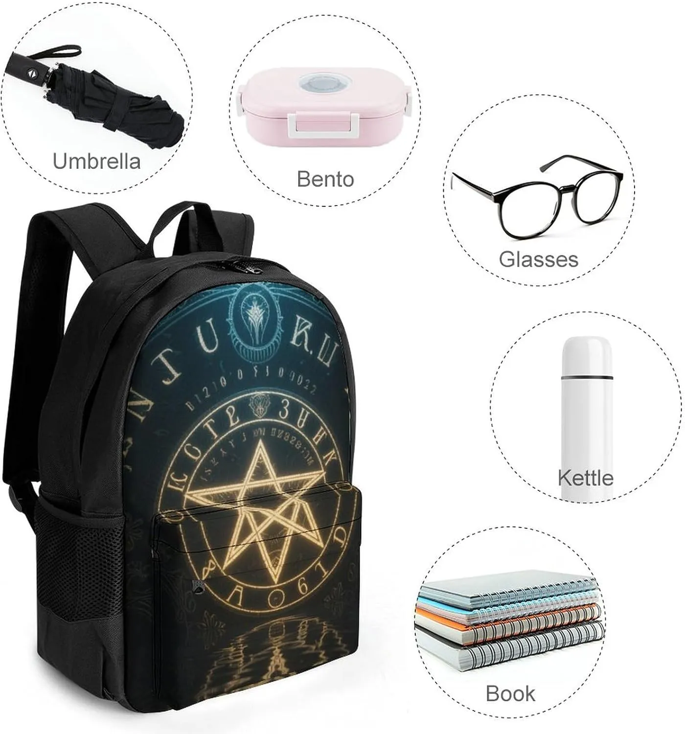 Men Women Lightweight Magic Spirit Board Star Art Casual Daypack Big Capacity Bookbag With Padded Straps for Gym Travel Walking Cycling